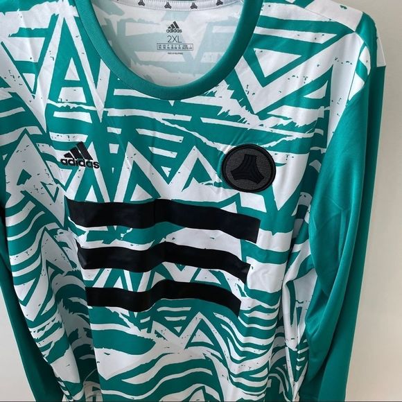Adidas Sz 2XL Long Sleeve Jersey Green/White - Picture 2 of 7